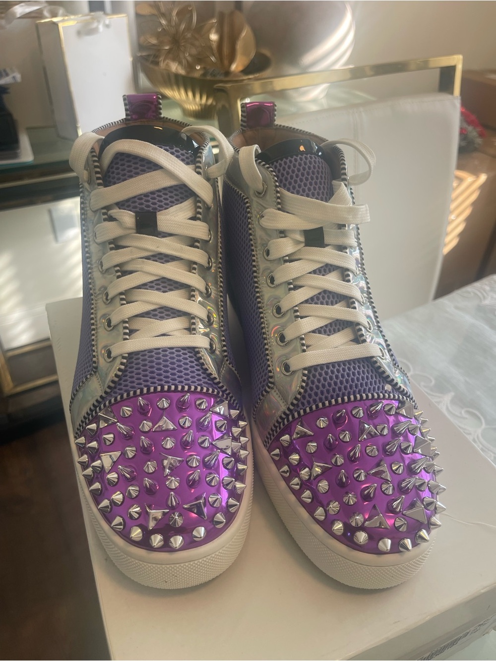 Lavender Spike-Embellished Sneaker with Holographic Trim - Picture 10 of 10